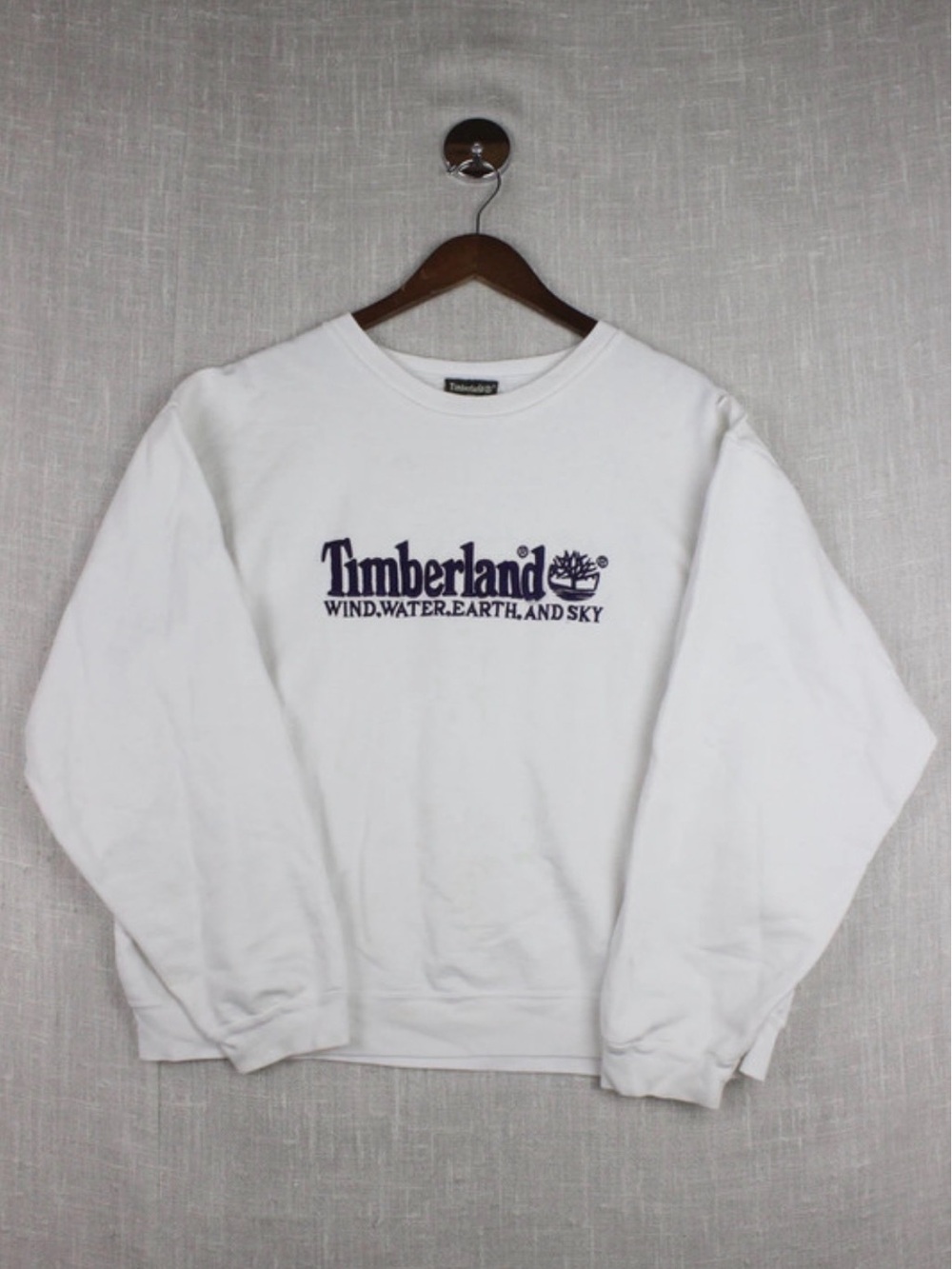 Timberland White Crewneck Sweatshirt with Navy Logo